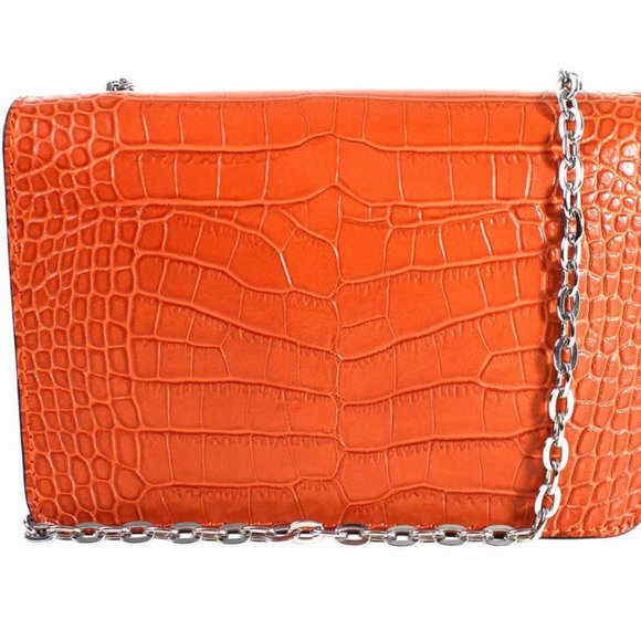 Julia Orange Italian Leather Flap Shoulder Bag - Picture 1 of 5